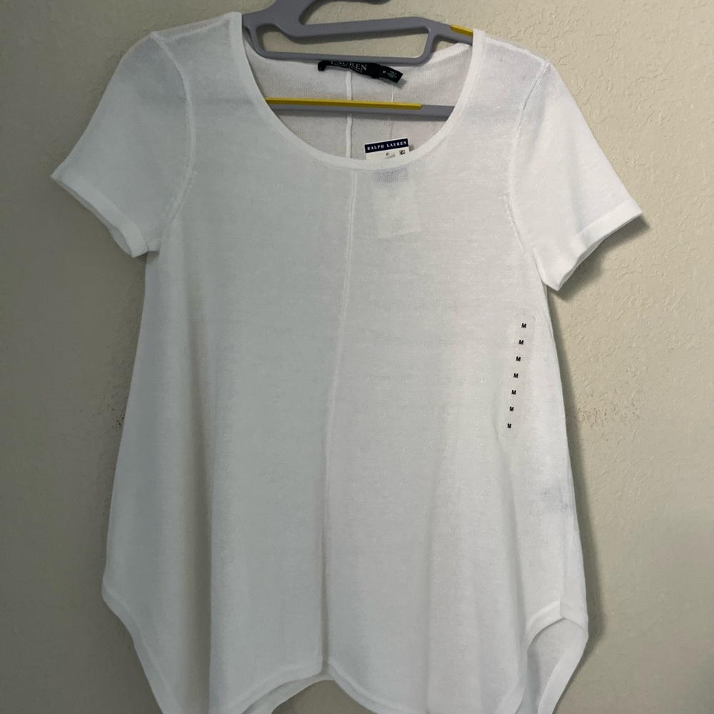 Lauren Ralph Lauren Womens Size M Handkerchief Hem Basic White Linen T-Shirt NEW
